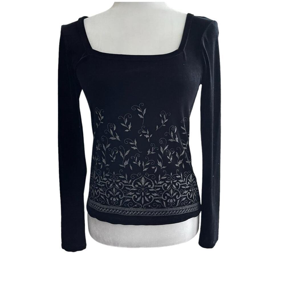 Vintage Whimsy Goth 90s Joule velvet black with floral design top size medium